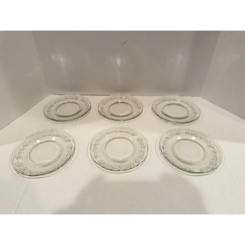 Vintage Anchor Hocking Gooseberry Clear Glass Dessert Plates – Set of 6